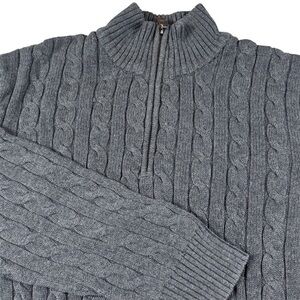 Vintage Old Navy Quarter Zip Cable Knit Fisherman Sweater Preppy Grey Men’s XL